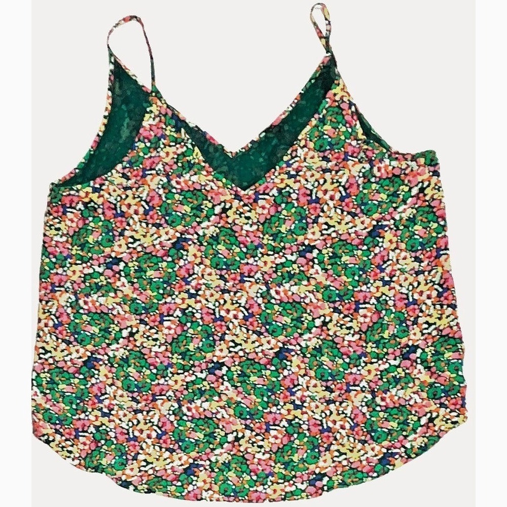 Loft Womens Green Multi Color Floral V-Neck Spaghetti Strap Cami Tank Top Large